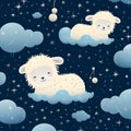 Cute sheep sleeping on the clouds